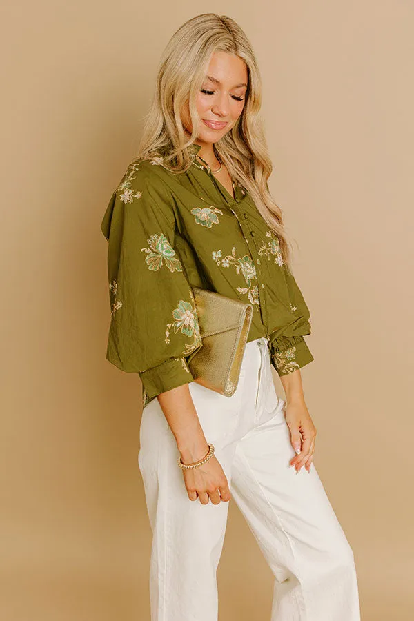 Pretty As A Peony Floral Top in Martini Olive sold by Impressions product image thumbnail 5
