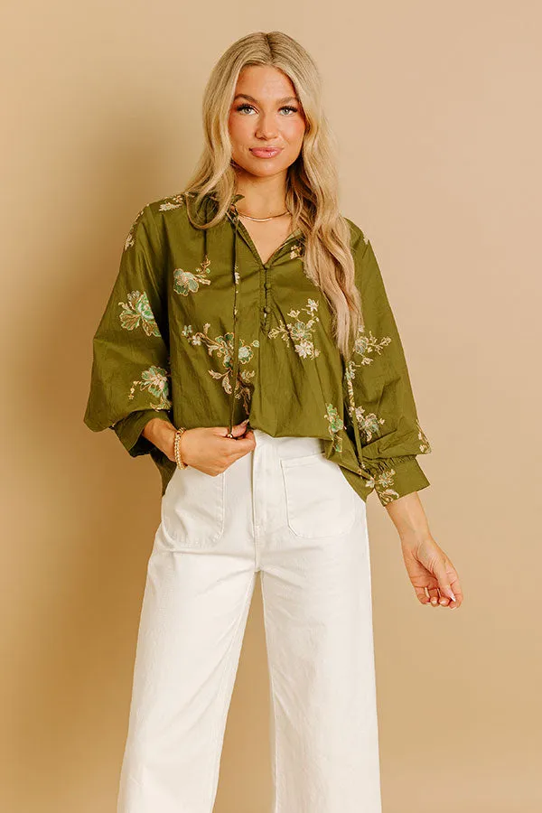 Pretty As A Peony Floral Top in Martini Olive sold by Impressions product image thumbnail 3