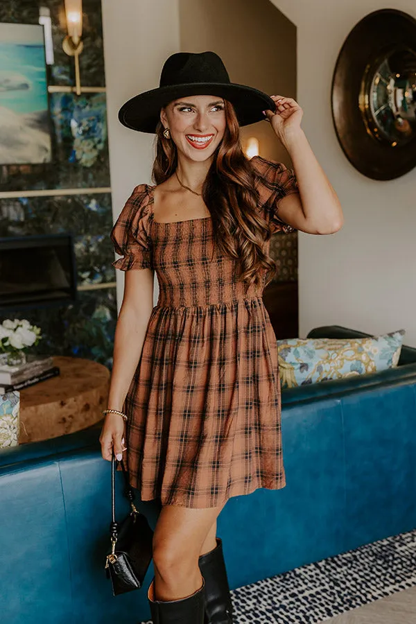 Cider Season Smocked Mini Dress in Cinnamon sold by Impressions product image thumbnail 5