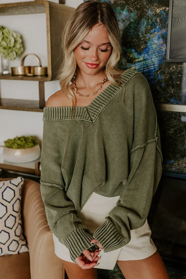 Cozy Mindset Vintage Wash Knit Sweater in Sage sold by Impressions