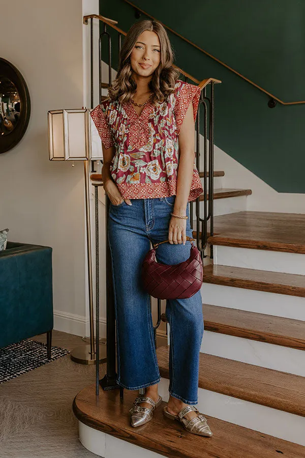 Merlot Whisper Floral Top in Wine sold by Impressions