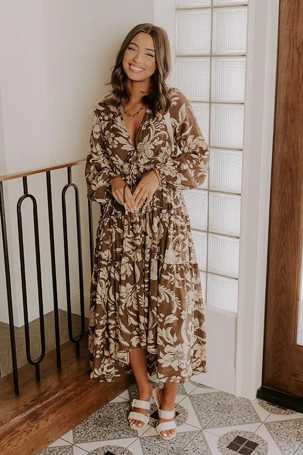 Vino Sipping Floral Midi Dress in Mocha sold by Impressions product image thumbnail 5