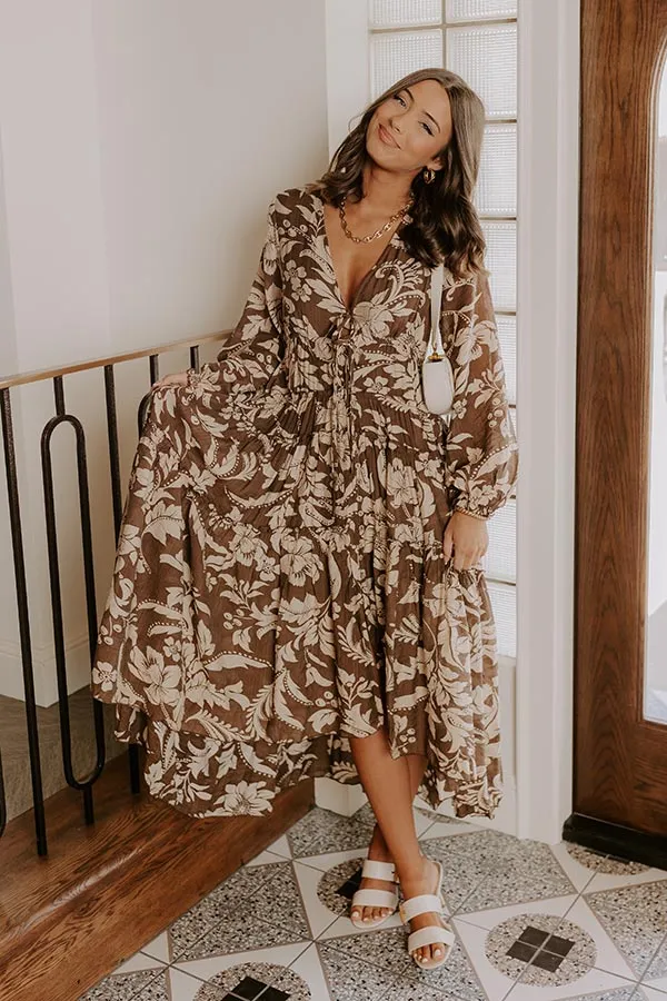 Vino Sipping Floral Midi Dress in Mocha sold by Impressions product image thumbnail 2