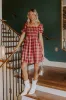 Cider Season Smocked Mini Dress in Wine sold by Impressions