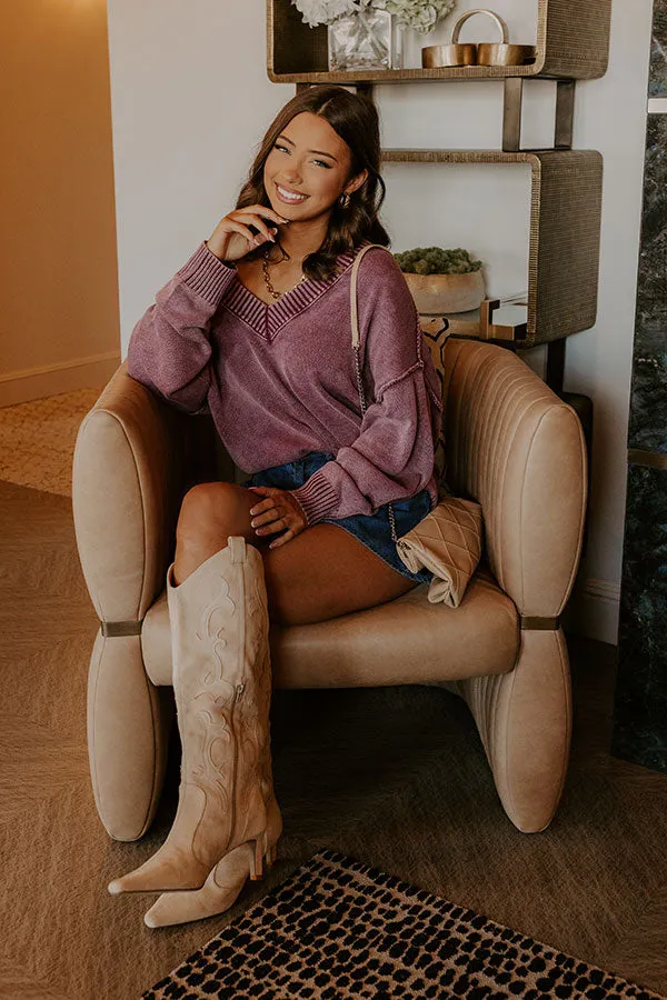 Cozy Mindset Vintage Wash Knit Sweater in Wine sold by Impressions product image thumbnail 4