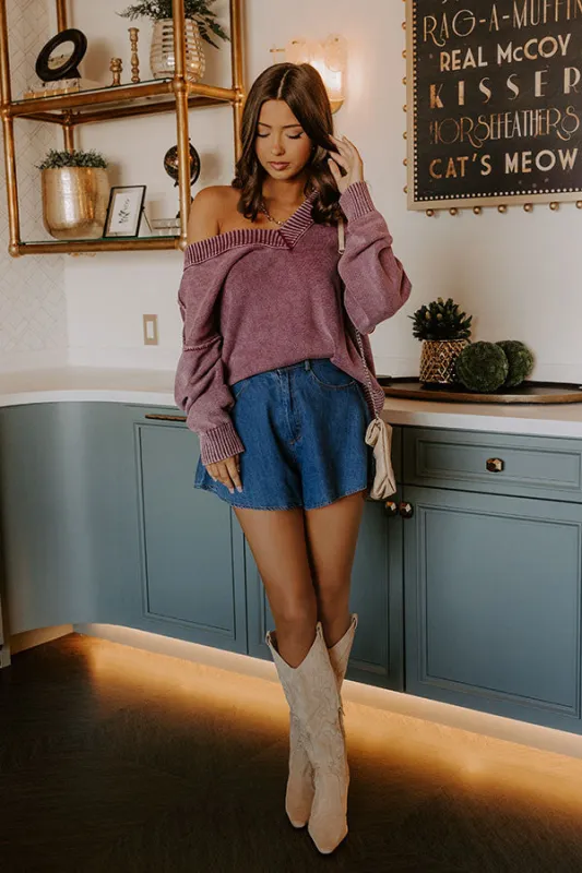 Cozy Mindset Vintage Wash Knit Sweater in Wine sold by Impressions