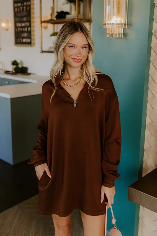 Urban Chic Scuba Quarter Zip Mini Dress in Chocolate sold by Impressions