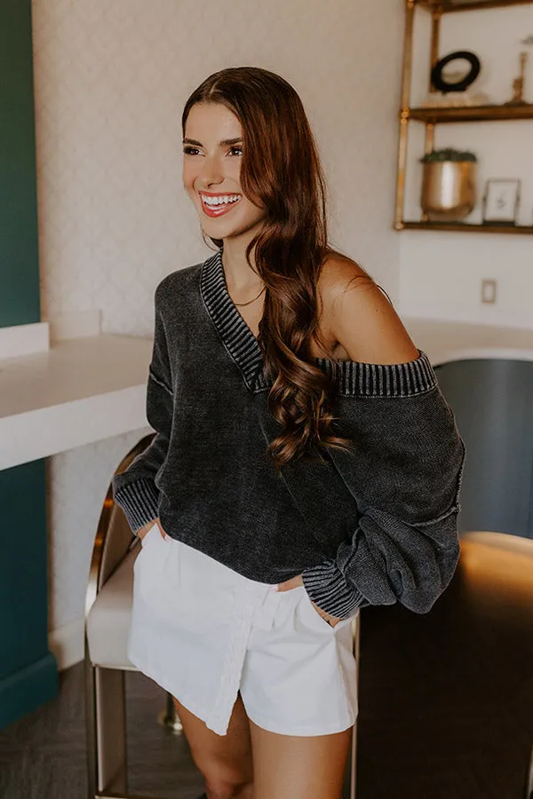 Cozy Mindset Vintage Wash Knit Sweater in Vintage Black sold by Impressions