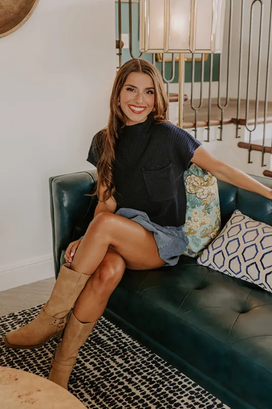 Poetry And Lattes Knit Top in Navy sold by Impressions