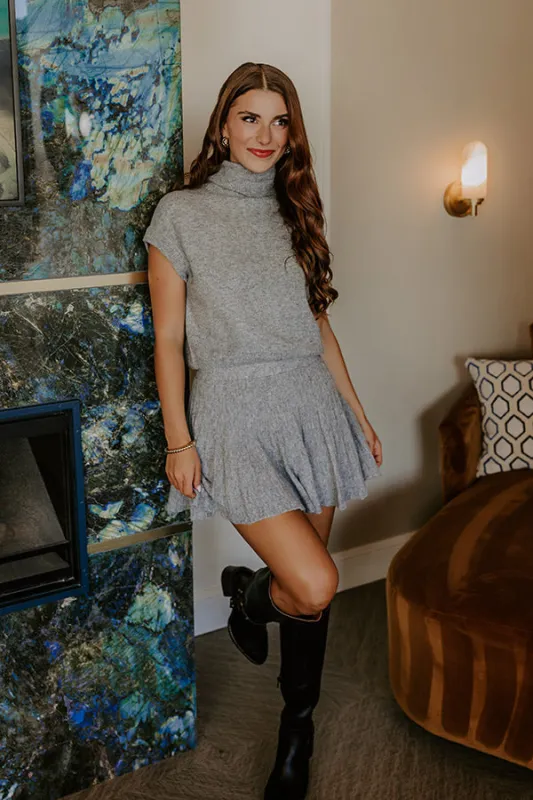 The Vineyard Affair High Waist Knit Mini Skirt in Grey sold by Impressions