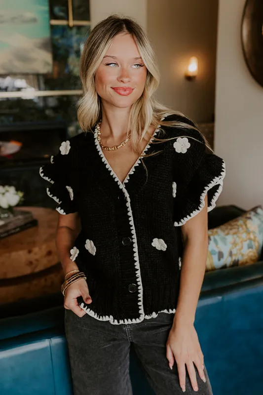 Flowers And Frills Knit Top in Black sold by Impressions