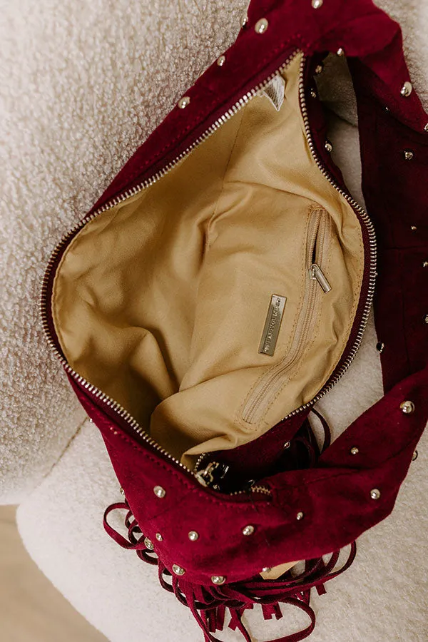 Boho Feels Faux Suede Fringe Purse in Wine sold by Impressions product image thumbnail 4