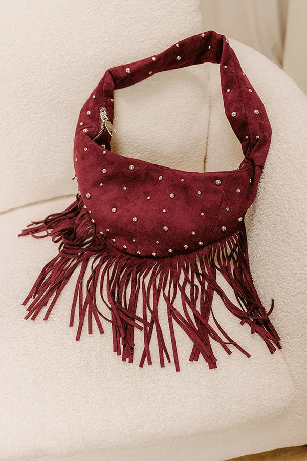 Boho Feels Faux Suede Fringe Purse in Wine sold by Impressions