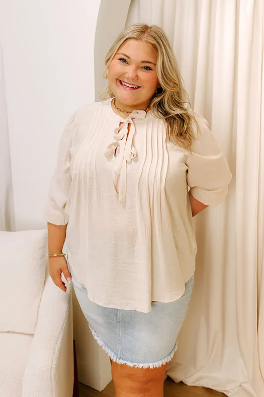 Paris Mornings Pleated Top in French Vanilla Curves sold by Impressions