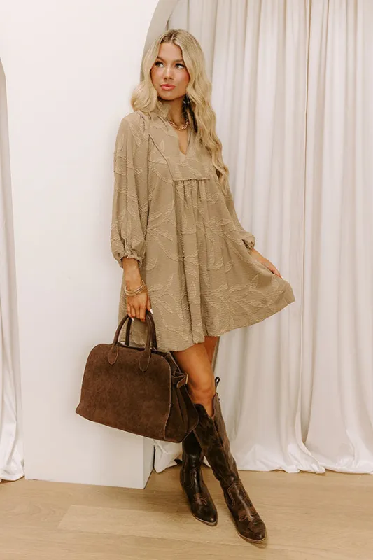 Kind Smile Jacquard Mini Dress in Taupe sold by Impressions