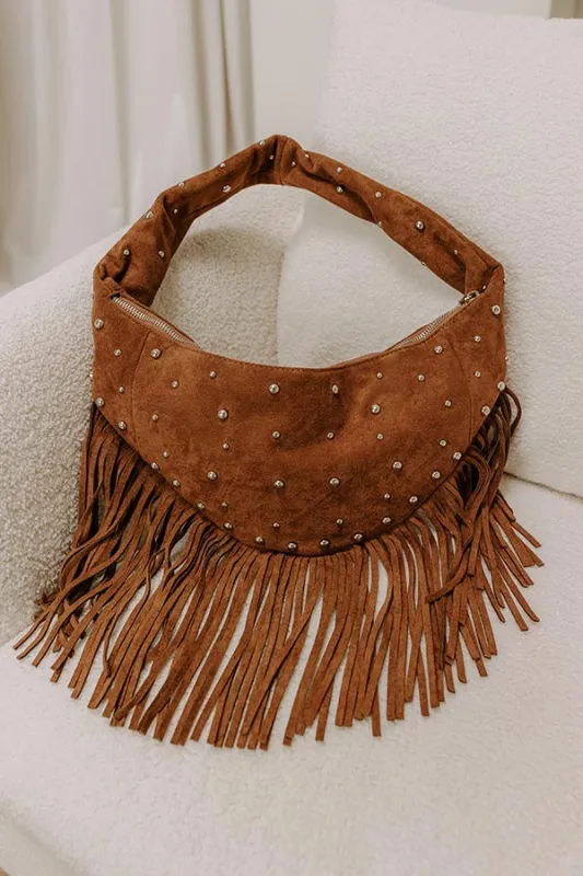 Boho Feels Faux Suede Fringe Purse in Camel sold by Impressions