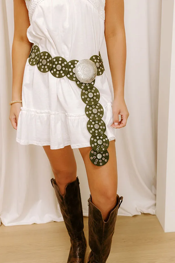 Boho Feels Faux Suede Disc Belt in Olive sold by Impressions product image thumbnail 2