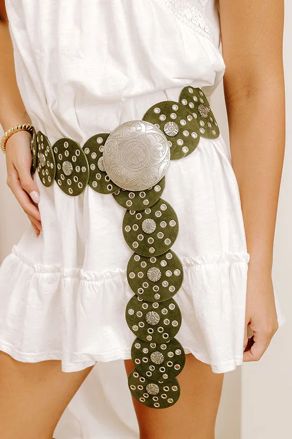 Boho Feels Faux Suede Disc Belt in Olive sold by Impressions