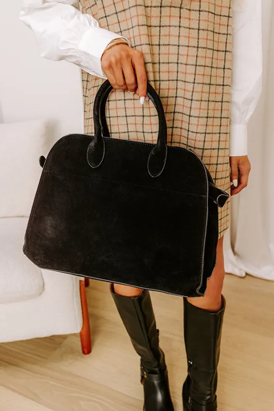 Casual Outing Faux Suede Tote in Black sold by Impressions