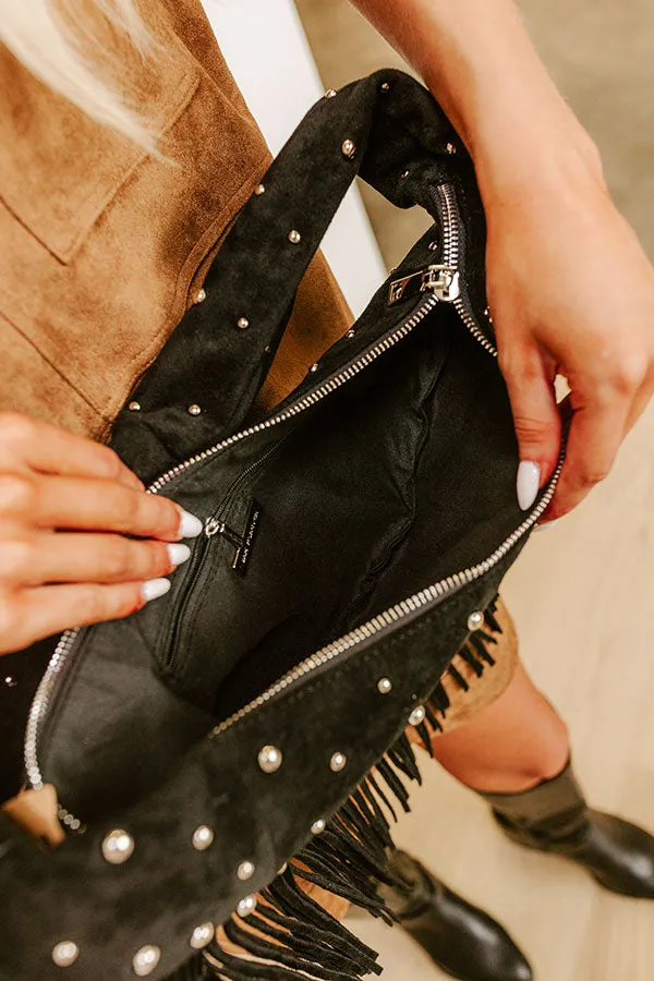 Boho Feels Faux Suede Fringe Purse in Black sold by Impressions product image thumbnail 3