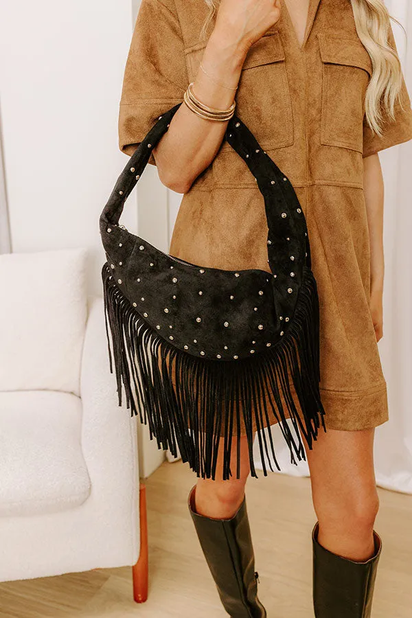 Boho Feels Faux Suede Fringe Purse in Black sold by Impressions