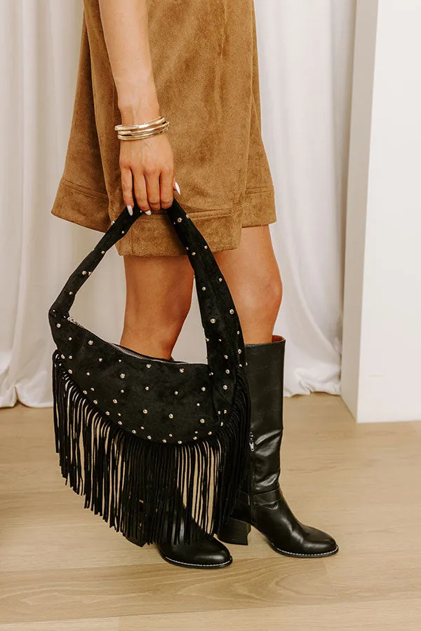 Boho Feels Faux Suede Fringe Purse in Black sold by Impressions product image thumbnail 2
