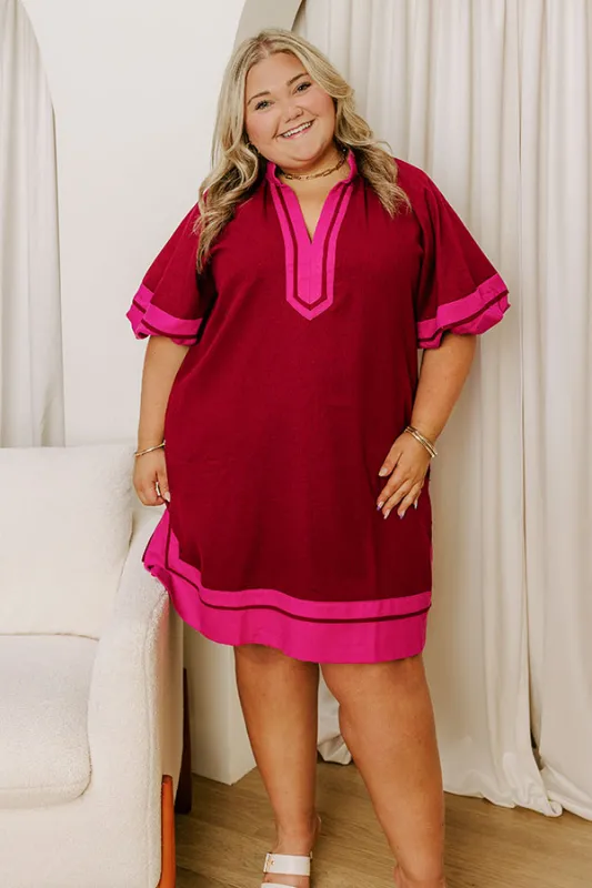 Boardwalk Babe Linen-Blend Mini Dress in Wine Curves sold by Impressions