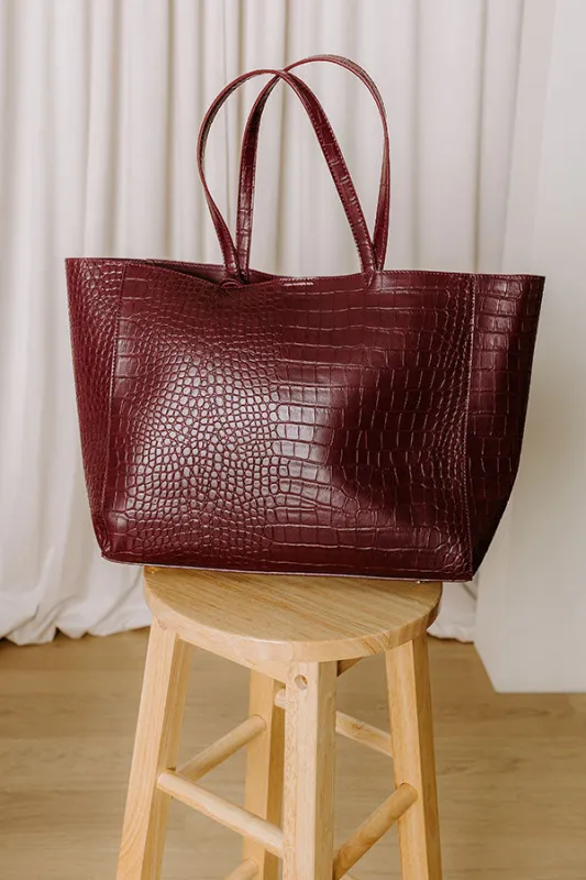The Tiffany Faux Leather Tote in Merlot sold by Impressions