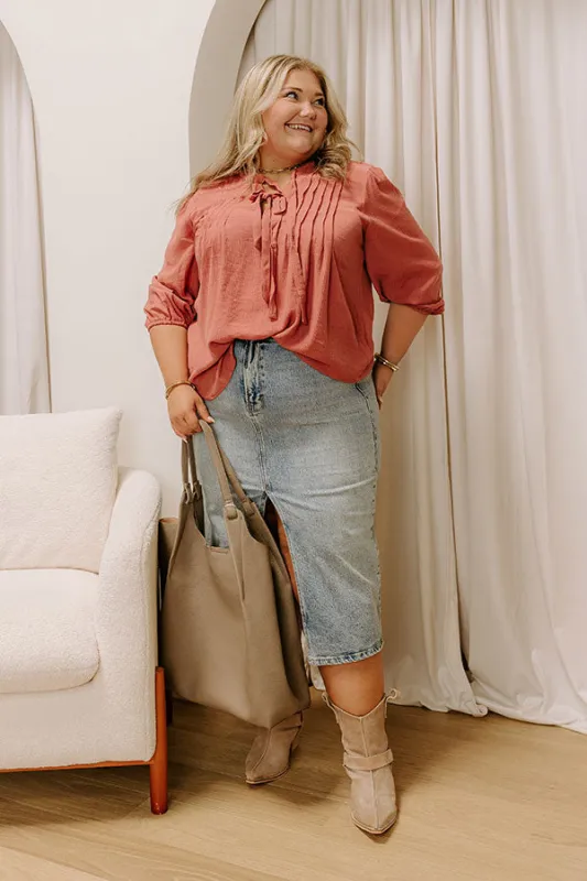 Paris Mornings Pleated Top in Rustic Rose Curves sold by Impressions