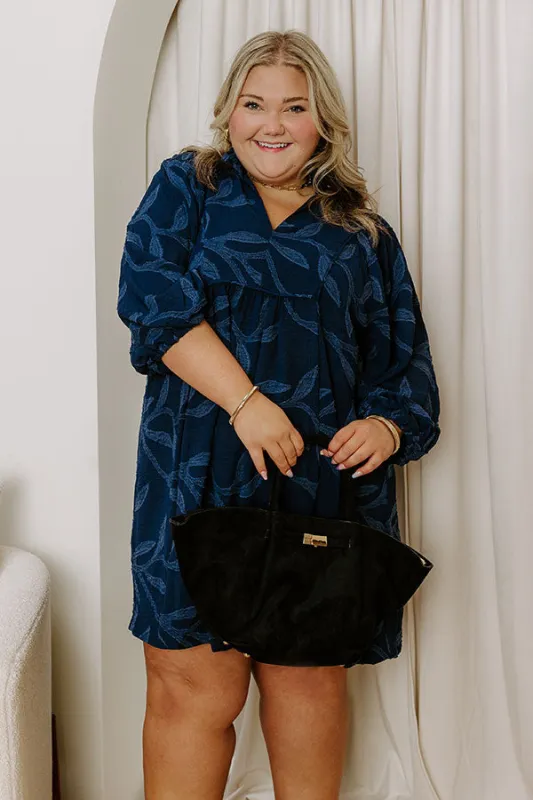 Kind Smile Jacquard Mini Dress in Navy Curves sold by Impressions