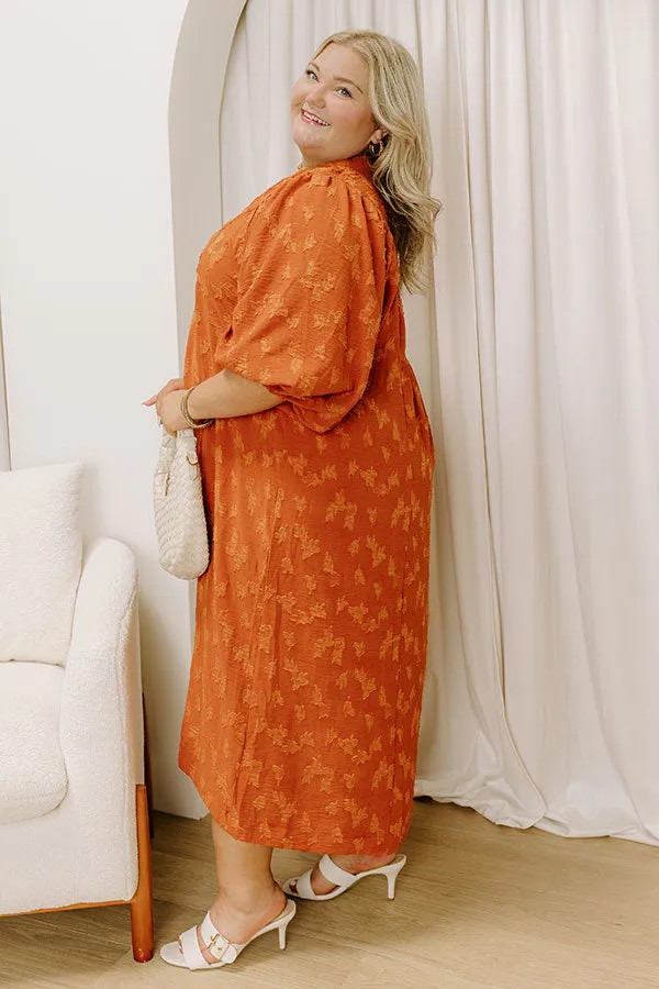 Apple Cider Sippin Jacquard Midi Dress in Rust Curves sold by Impressions product image thumbnail 5