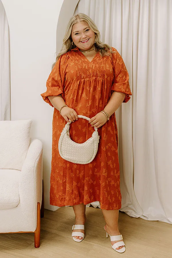 Apple Cider Sippin Jacquard Midi Dress in Rust Curves sold by Impressions product image thumbnail 3