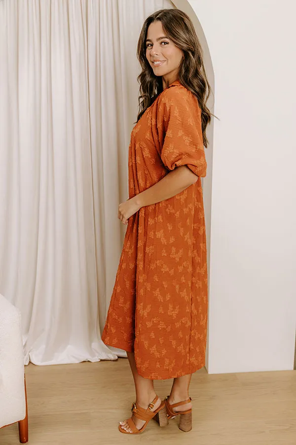 Apple Cider Sippin Jacquard Midi Dress in Rust sold by Impressions product image thumbnail 5
