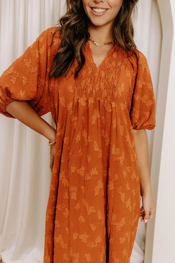 Apple Cider Sippin Jacquard Midi Dress in Rust sold by Impressions product image thumbnail 3