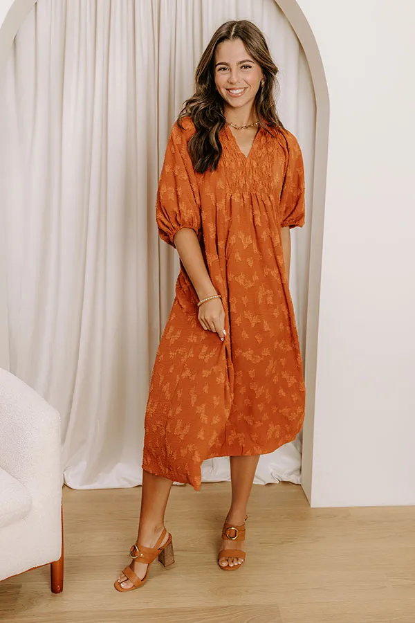 Apple Cider Sippin Jacquard Midi Dress in Rust sold by Impressions product image thumbnail 4