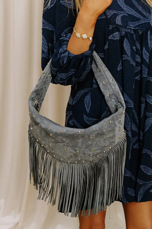 Boho Feels Faux Suede Fringe Purse in Slate sold by Impressions