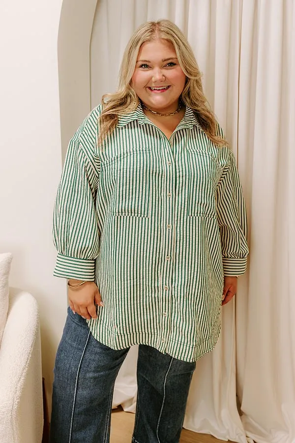 Stripe A Pose Oversized Button Up Top in Hunter Green Curves sold by Impressions product image thumbnail 3