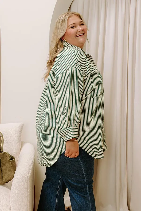 Stripe A Pose Oversized Button Up Top in Hunter Green Curves sold by Impressions product image thumbnail 4
