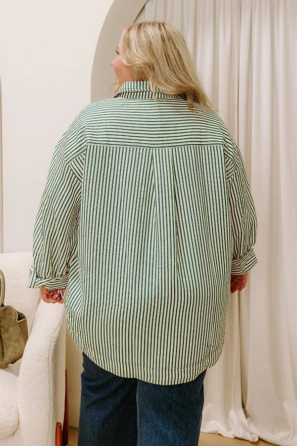 Stripe A Pose Oversized Button Up Top in Hunter Green Curves sold by Impressions product image thumbnail 5