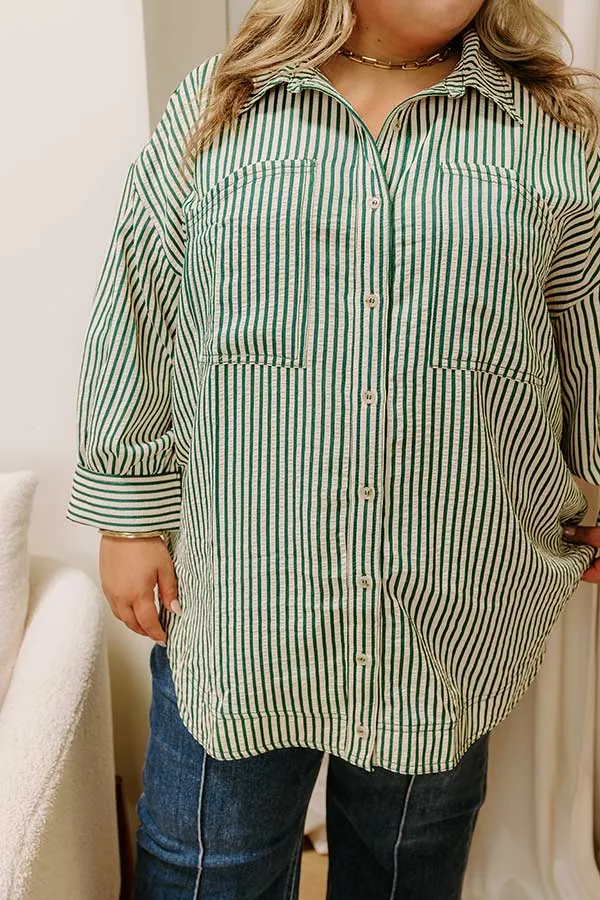Stripe A Pose Oversized Button Up Top in Hunter Green Curves sold by Impressions product image thumbnail 2