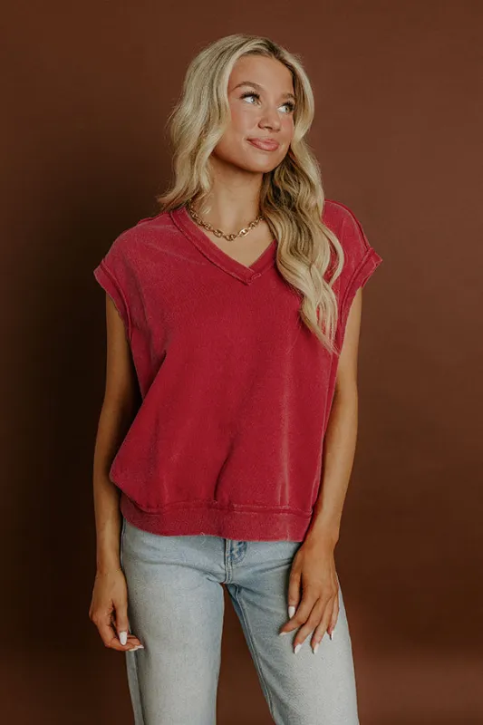Casual Charm Vintage Wash Top in Red sold by Impressions