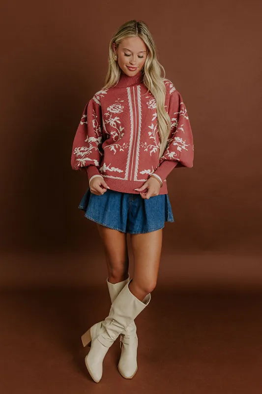 Fifth Avenue Chic Jacquard Knit Sweater Top in Rustic Rose sold by Impressions