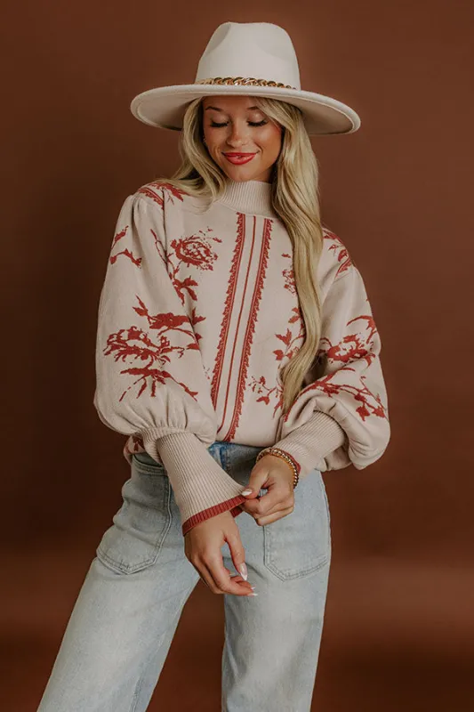 Fifth Avenue Chic Jacquard Knit Sweater Top in Oatmeal sold by Impressions