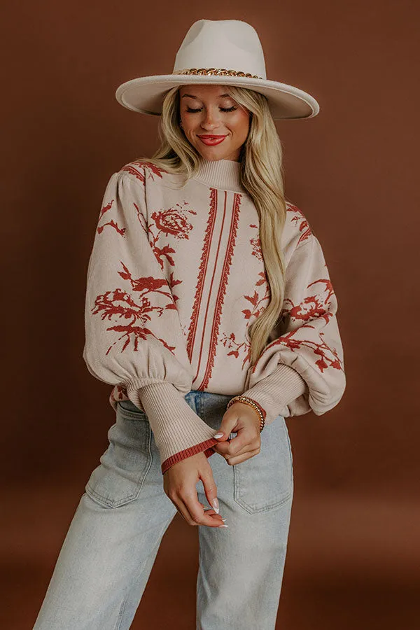 Fifth Avenue Chic Jacquard Knit Sweater Top in Oatmeal sold by Impressions