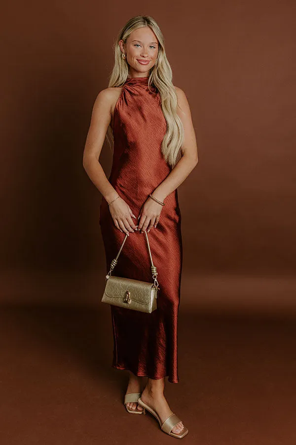 Glitz And Glam Satin Midi Dress in Rust sold by Impressions product image thumbnail 5