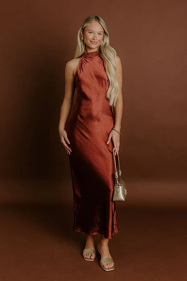 Glitz And Glam Satin Midi Dress in Rust sold by Impressions product image thumbnail 3