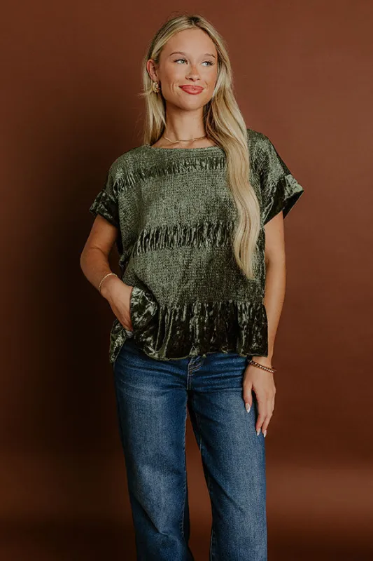 Luxurious Feels Velvet Top in Olive sold by Impressions