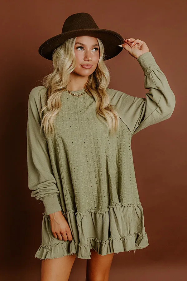 Kind Eyes Eyelet Mini Dress in Sage sold by Impressions product image thumbnail 5