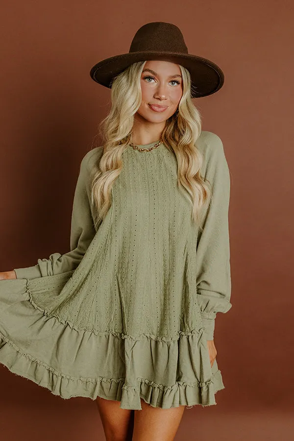 Kind Eyes Eyelet Mini Dress in Sage sold by Impressions product image thumbnail 2