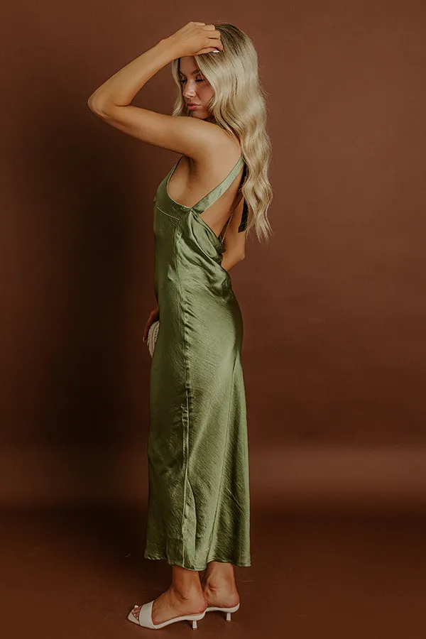 Glitz And Glam Satin Midi Dress in Olive sold by Impressions product image thumbnail 4